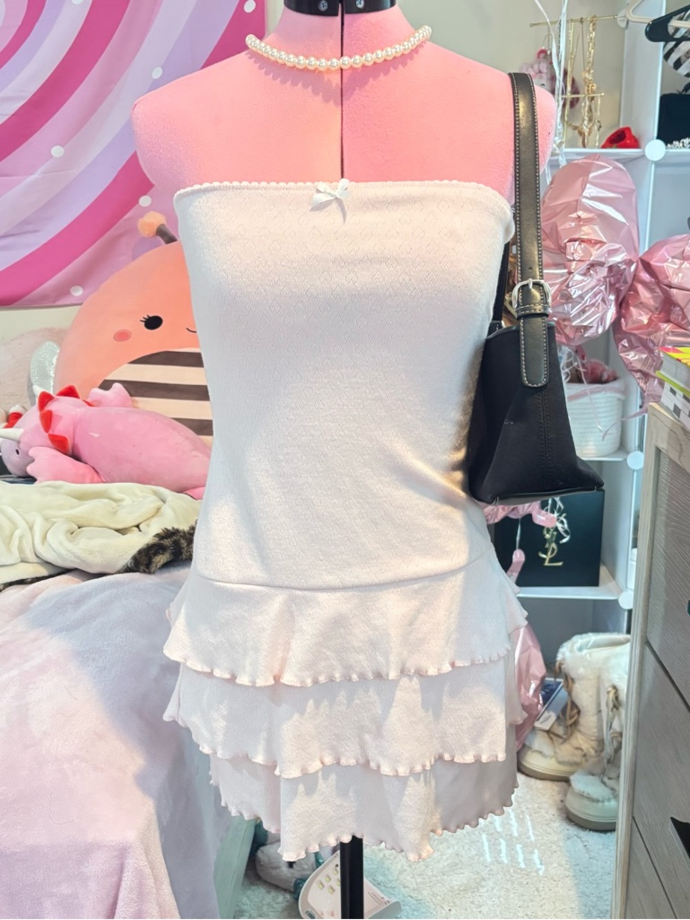 Edikted White Strapless Ruffle Mini Dress
